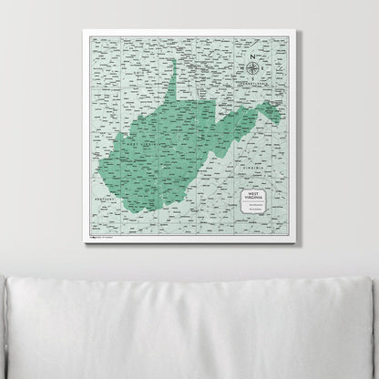 Push Pin West Virginia Map (Pin Board) - Green Color Splash CM Pin Board