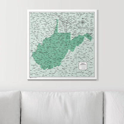 Push Pin West Virginia Map (Pin Board) - Green Color Splash CM Pin Board