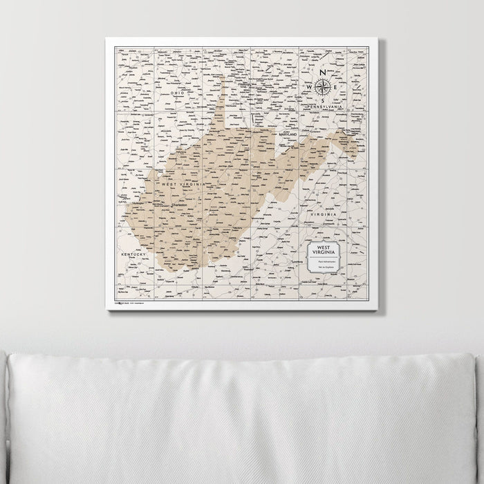 Push Pin West Virginia Map (Pin Board) - Light Brown Color Splash CM Pin Board