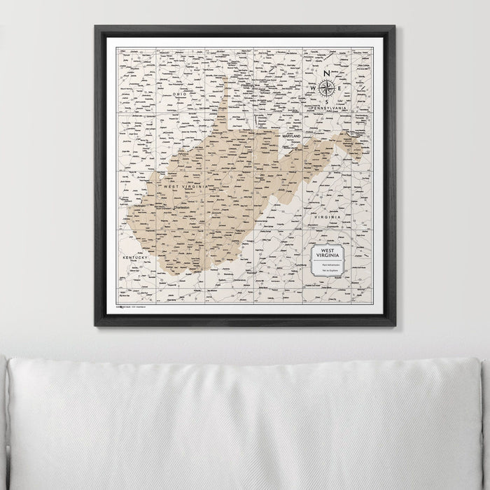 Push Pin West Virginia Map (Pin Board) - Light Brown Color Splash CM Pin Board