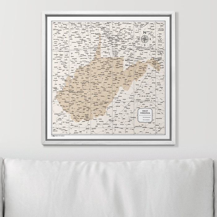 Push Pin West Virginia Map (Pin Board) - Light Brown Color Splash CM Pin Board
