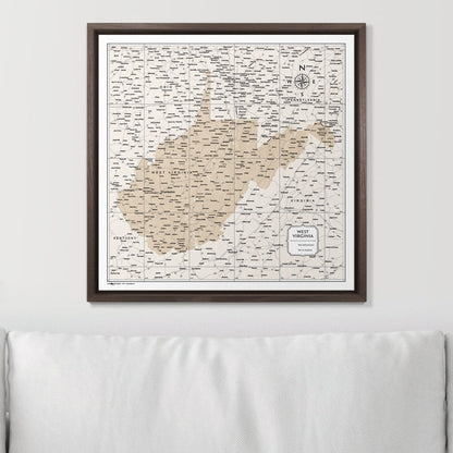 Push Pin West Virginia Map (Pin Board) - Light Brown Color Splash CM Pin Board