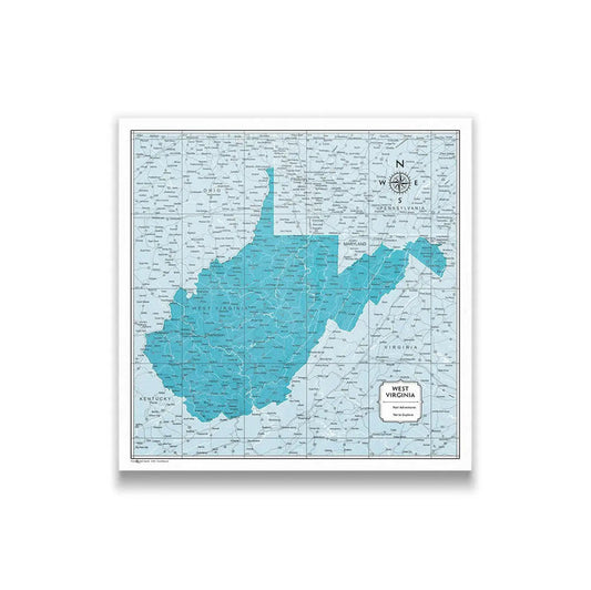 Push Pin West Virginia Map (Pin Board) - Teal Color Splash CM Pin Board