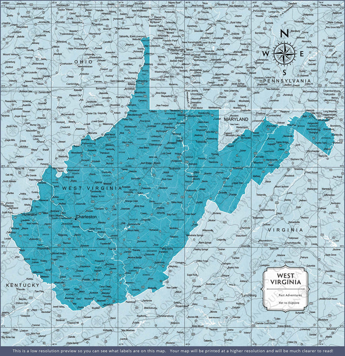 Push Pin West Virginia Map (Pin Board) - Teal Color Splash CM Pin Board
