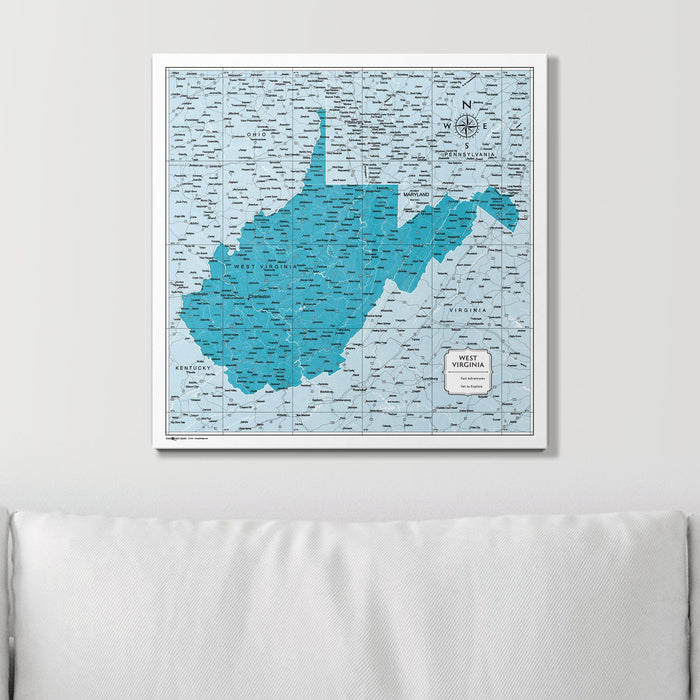 Push Pin West Virginia Map (Pin Board) - Teal Color Splash CM Pin Board