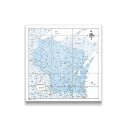 Push Pin Wisconsin Map (Pin Board) - Light Blue Color Splash CM Pin Board