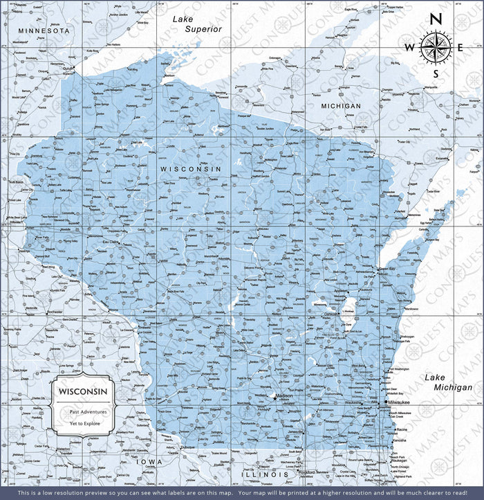 Push Pin Wisconsin Map (Pin Board) - Light Blue Color Splash CM Pin Board