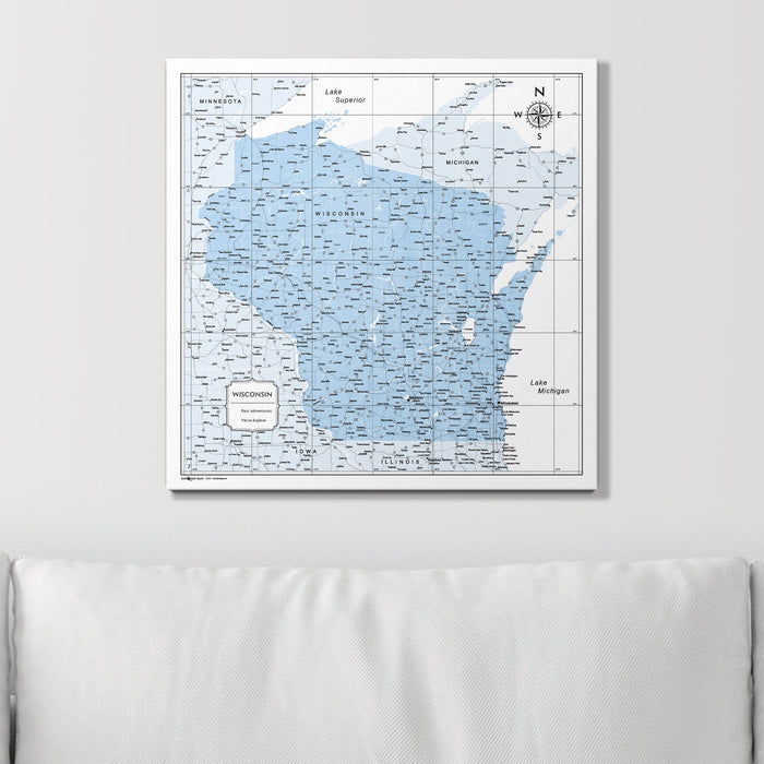 Push Pin Wisconsin Map (Pin Board) - Light Blue Color Splash CM Pin Board