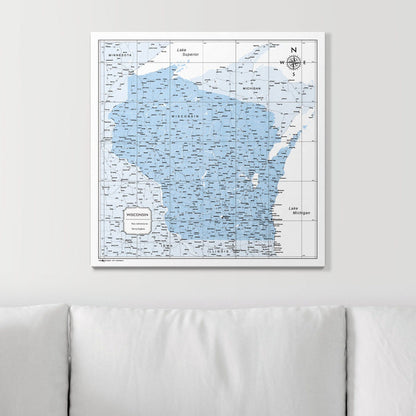 Push Pin Wisconsin Map (Pin Board) - Light Blue Color Splash CM Pin Board
