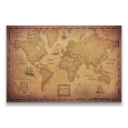 Push Pin World Map - Golden Aged - Overstock Sale CM Pin Board