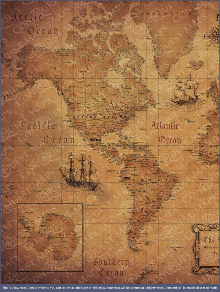Push Pin World Map - Golden Aged - Overstock Sale CM Pin Board