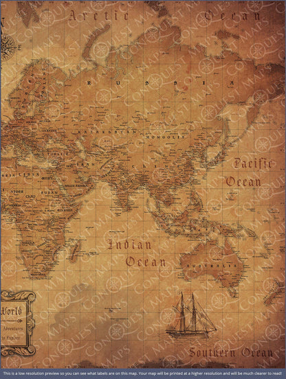 Push Pin World Map - Golden Aged - Overstock Sale CM Pin Board