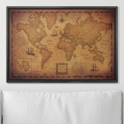 Push Pin World Map - Golden Aged - Overstock Sale CM Pin Board