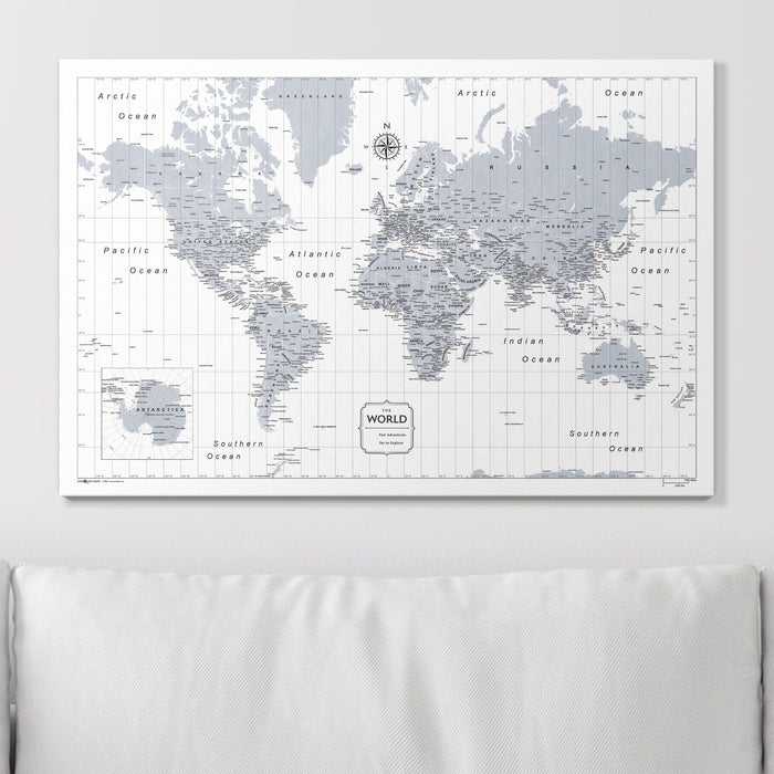 Push Pin World Map - Light Gray Color Splash CM Pin Board