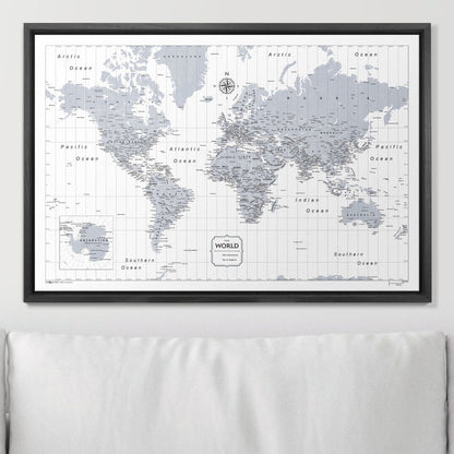 Push Pin World Map - Light Gray Color Splash CM Pin Board
