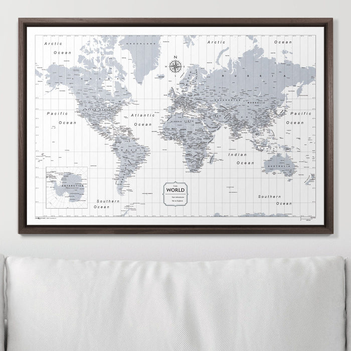 Push Pin World Map - Light Gray Color Splash CM Pin Board