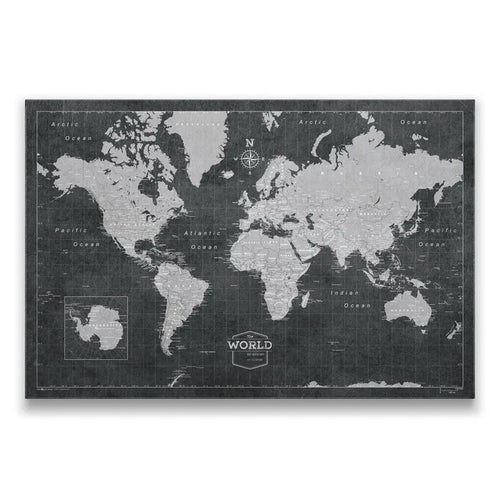 Push Pin World Map - Modern Slate CM Pin Board