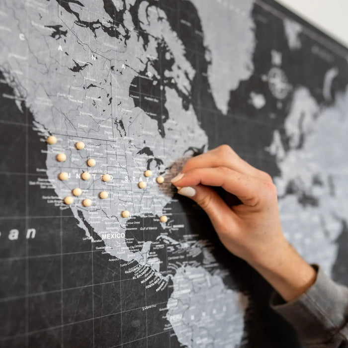 Push Pin World Map - Modern Slate CM Pin Board