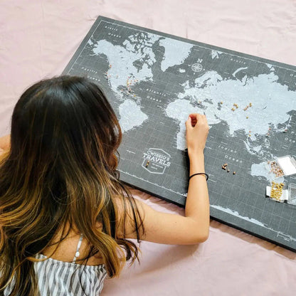 Push Pin World Map - Modern Slate CM Pin Board