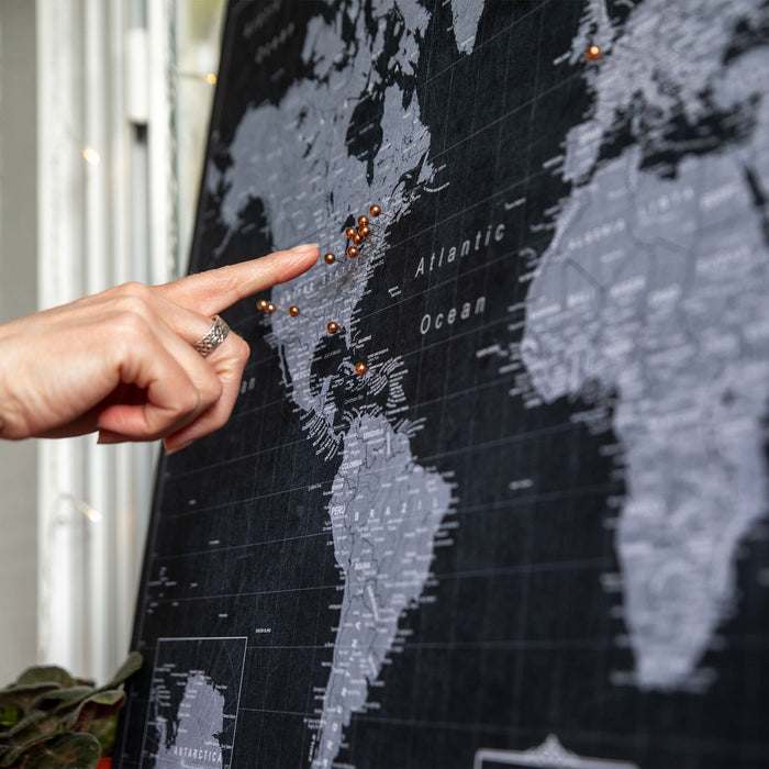 Push Pin World Map - Modern Slate CM Pin Board