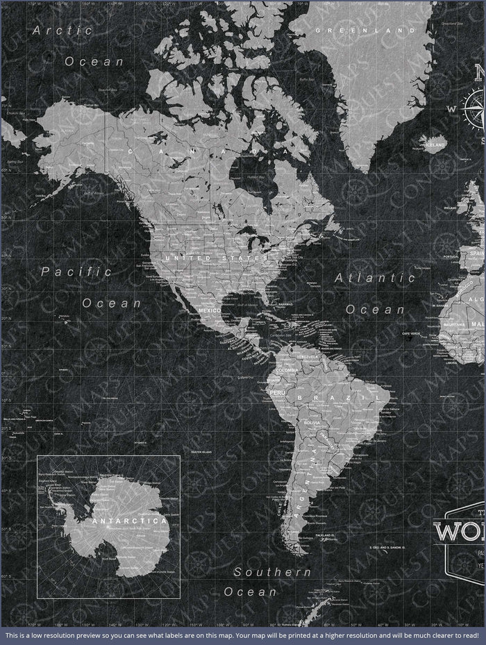 Push Pin World Map - Modern Slate CM Pin Board