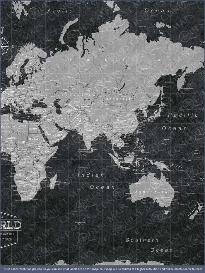 Push Pin World Map - Modern Slate CM Pin Board