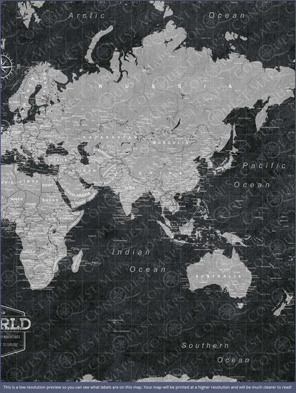 Push Pin World Map - Modern Slate CM Pin Board