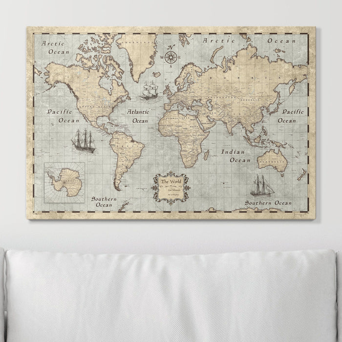 Push Pin World Map - Rustic Vintage CM Pin Board