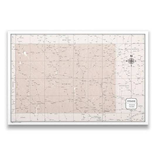 Push Pin Wyoming Map (Pin Board) - Light Brown Color Splash CM Pin Board