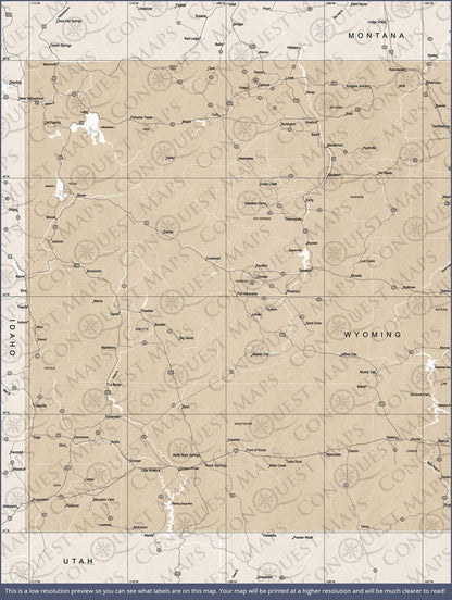 Push Pin Wyoming Map (Pin Board) - Light Brown Color Splash CM Pin Board