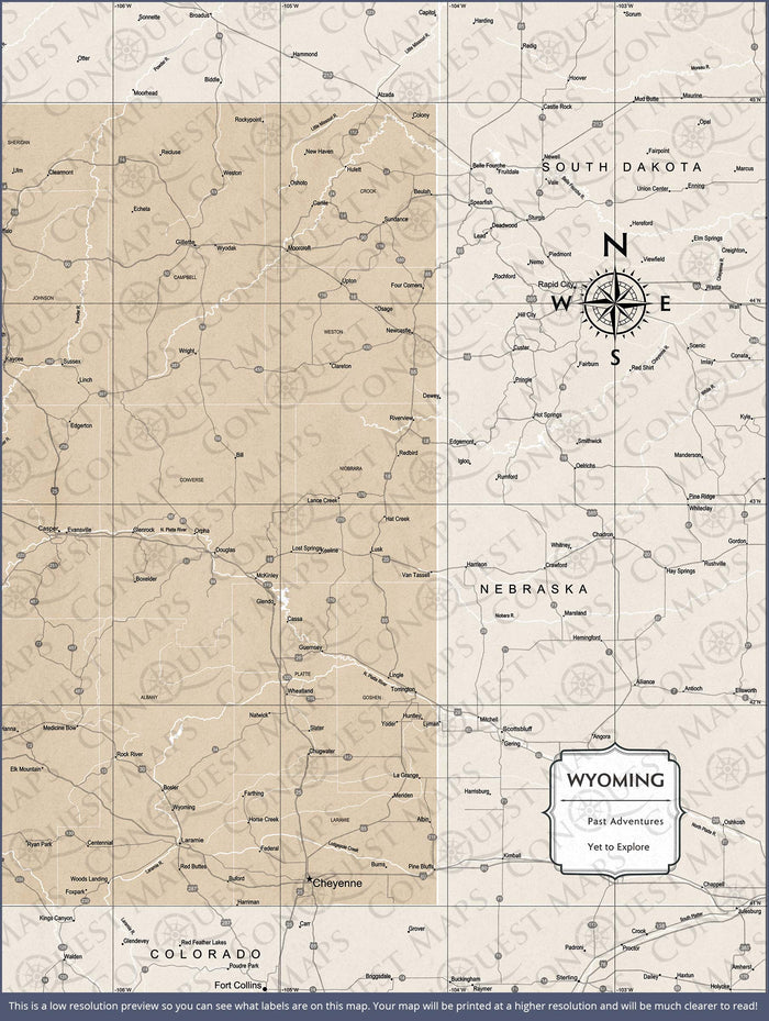 Push Pin Wyoming Map (Pin Board) - Light Brown Color Splash CM Pin Board
