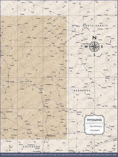Push Pin Wyoming Map (Pin Board) - Light Brown Color Splash CM Pin Board