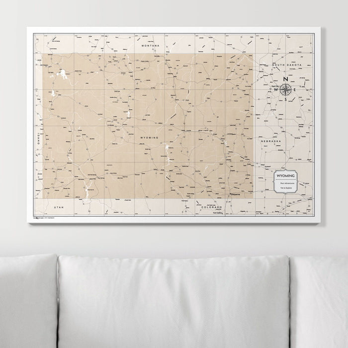 Push Pin Wyoming Map (Pin Board) - Light Brown Color Splash CM Pin Board