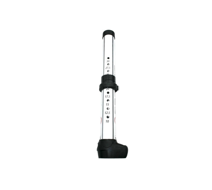 Adjustable paddleboard paddle with black grip and measurement markings