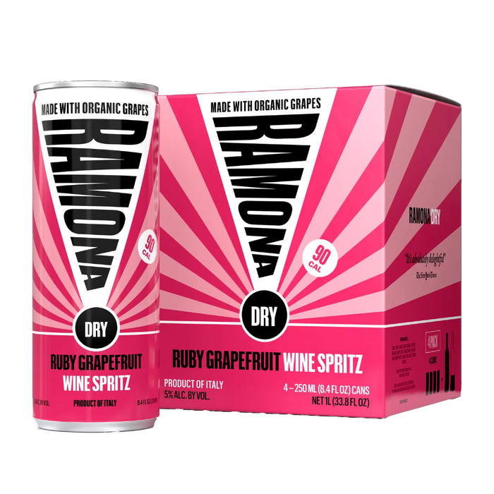 Dry ruby grapefruit wine spritz 4-pack beverage cans, pink striped design
