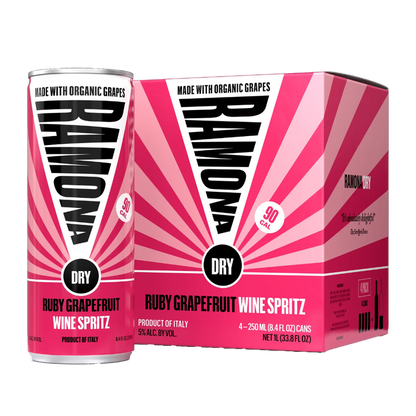 Dry ruby grapefruit wine spritz 4-pack beverage cans, pink striped design