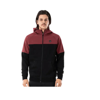 Rusty brand black and maroon zip-up hoodie for watersports