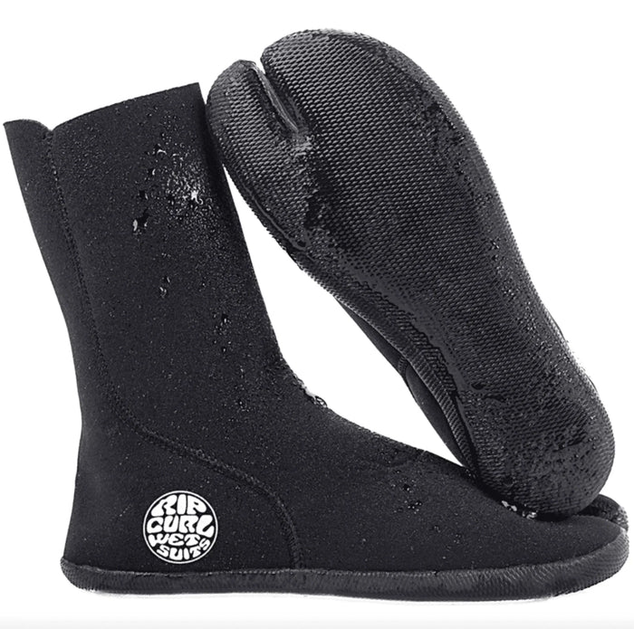 Rip Curl black wetsuit boots with textured grip sole for watersports