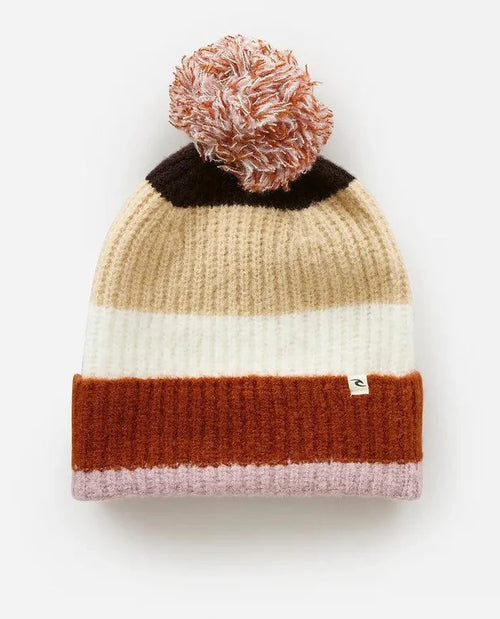 Rip Curl Sessions Regular Pom Pom Beanie, multicolour striped winter hat with pompom