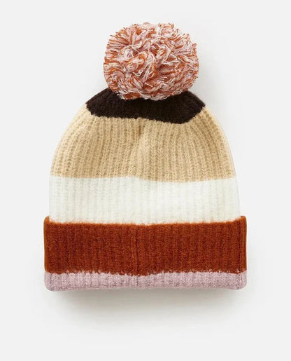 Rip Curl Sessions Regular Pom Pom Beanie with multicolour stripes and large pompom