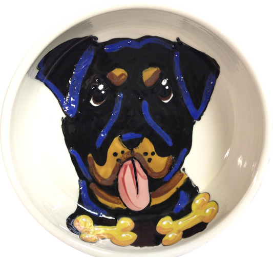 ROTTWEILER GIFT CUSTOM CERAMIC DOG BOWLS PERSONALIZED WITH NAME HAND PAINTED BY Debby Carman