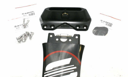 ABFOIL wing foil mast base with carbon fiber fin, black and red design, includes mounting hardware