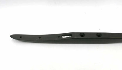 Black surfboard fin with mounting holes and brand logo, ideal for watersports gear