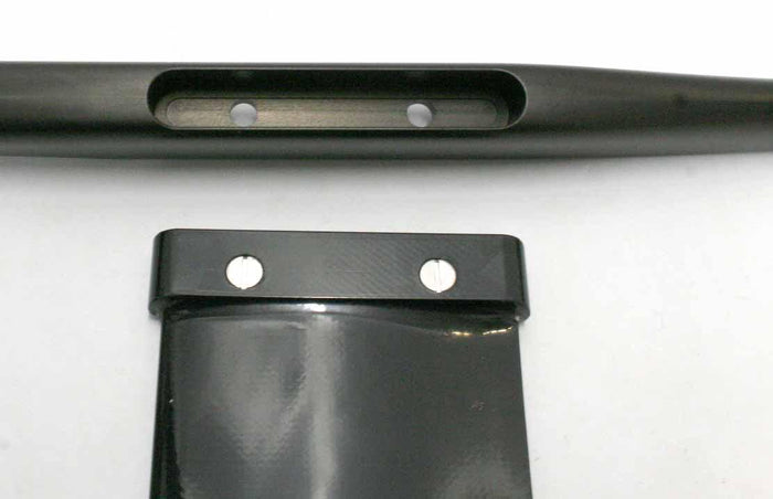 Black carbon fiber wing foil component with sleek design and mounting screws