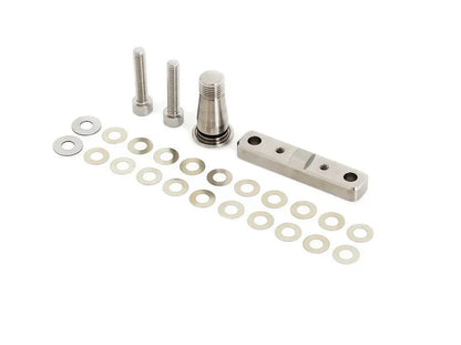 Stainless steel wing foil mounting kit with bolts, washers, and bracket for hydrofoil boards