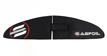 Sabfoil black wing foil with red and white logo, watersports gear