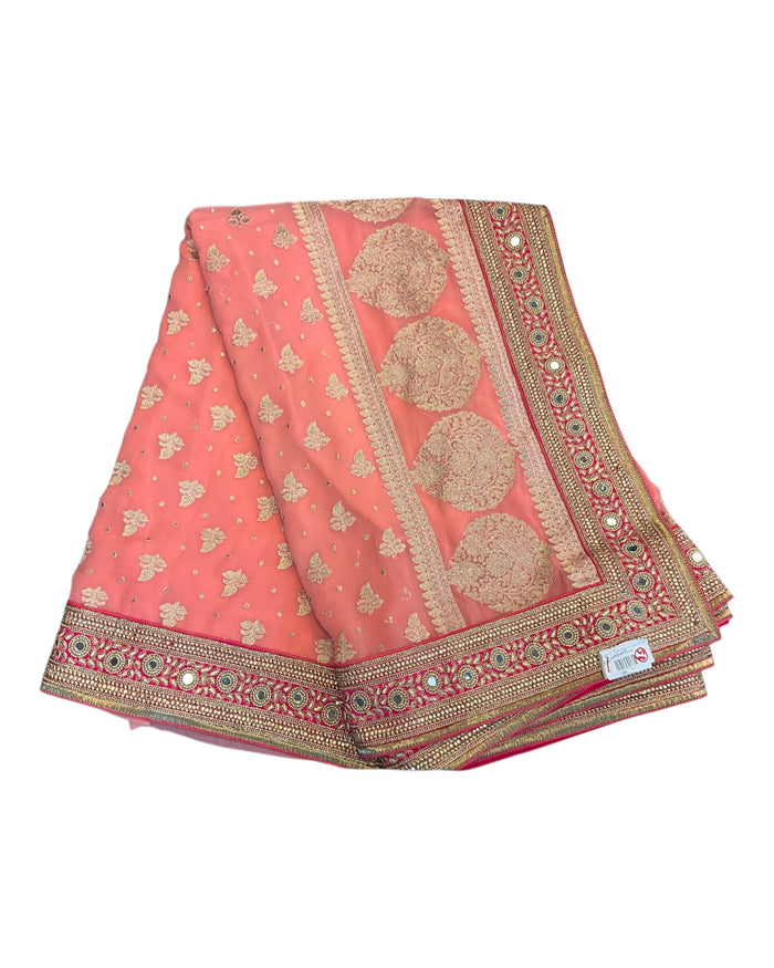 SALE - Coral saree with contrast border , Bollywood, Weddings - SEP5716 04CP17