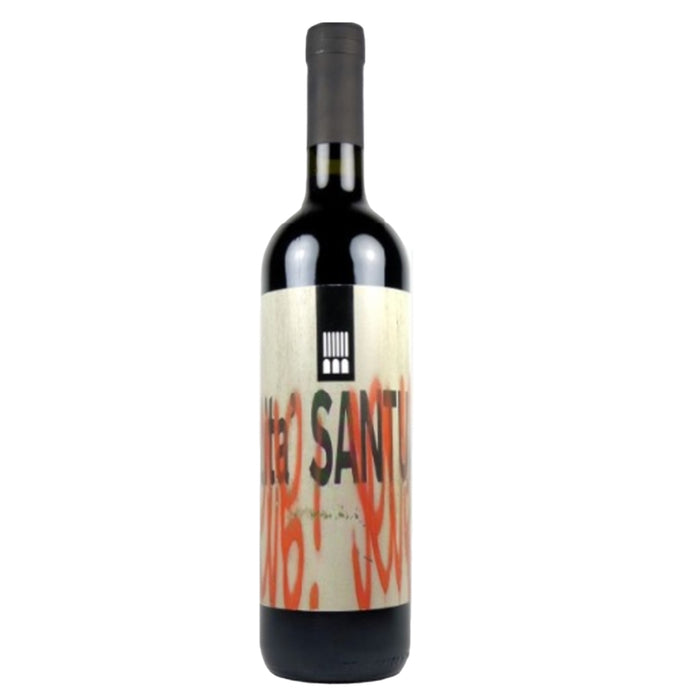 Santuvario red wine bottle, front view with dark glass and red cream label