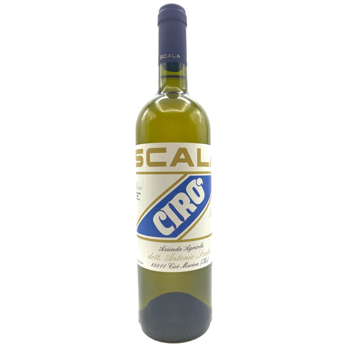 Scala Ciro white wine bottle with blue and gold label, foil cap