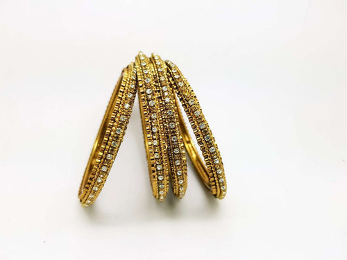 Set of Antique Finish LCT Gold / Clear stone bangles (set of 4) - JAN1604KP-LCTCLR - Prachy Creations